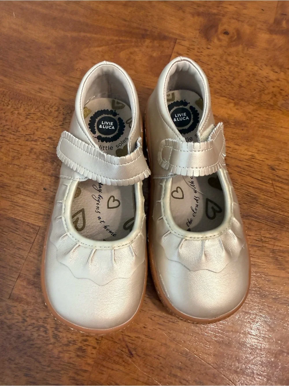 Livie & Luca Ruche Champagne Metallic Leather Mary Jane Shoes Girls 12